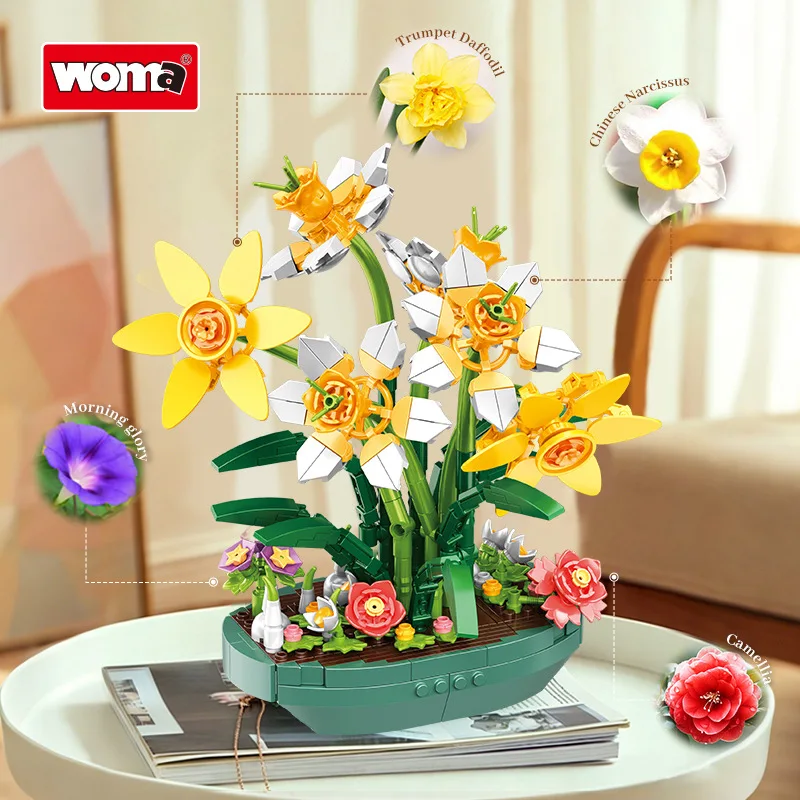 Plant Parent Pot - Bunga Daffodil Simulasi dari Blok Bangunan,
